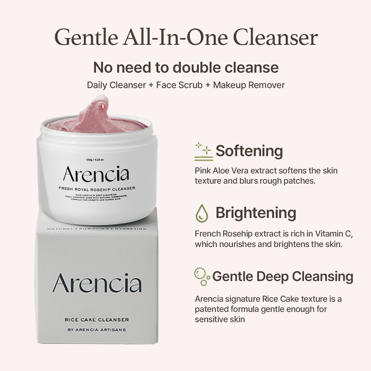 ARENCIA *renew* Fresh Rosehip Rice Mochi Cleanser 120g