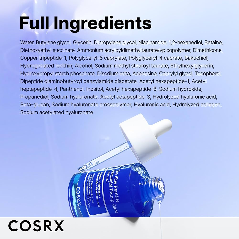 COSRX The Blue Copper Peptide Bakuchiol Serum, Glow & Plumping, 1.69 Fl Oz 50 ml