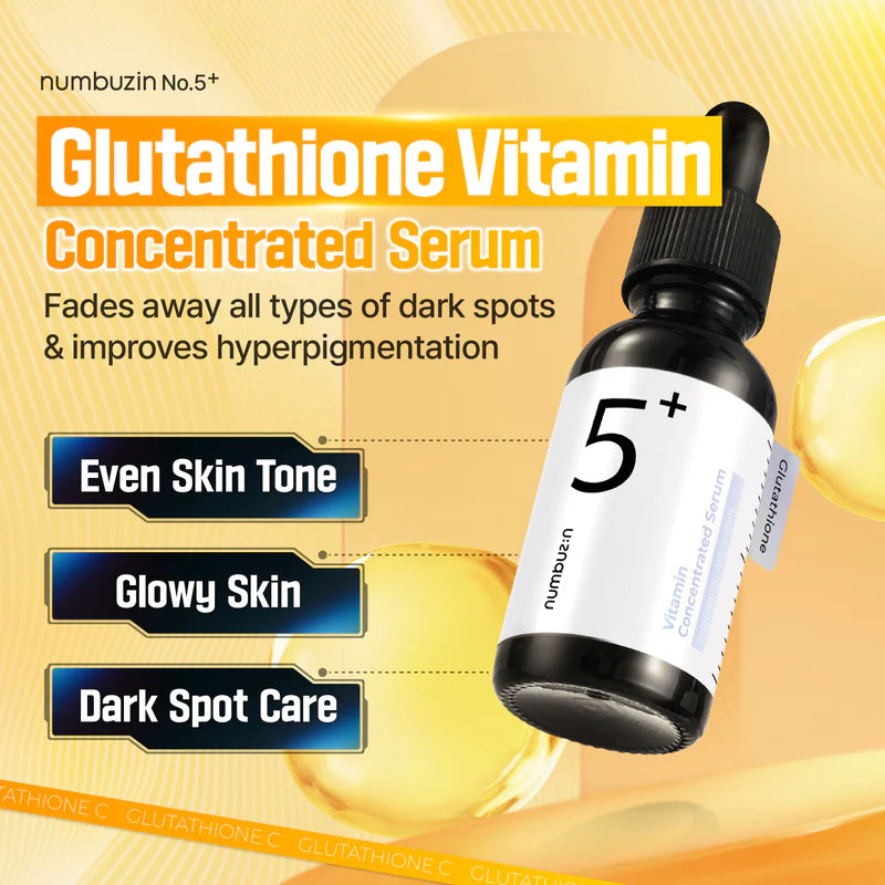 Numbuzin No.5+ Glutathione Vitamin Concentrated Serum, Glutathione, Vitamin C |Hyperpigmentation| Suitable for Sensitive Skin, Korean Skincare |