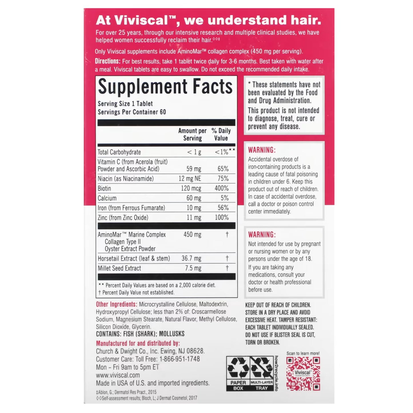 Viviscal, Hair Growth Supplement, 60 Tablets USA Version