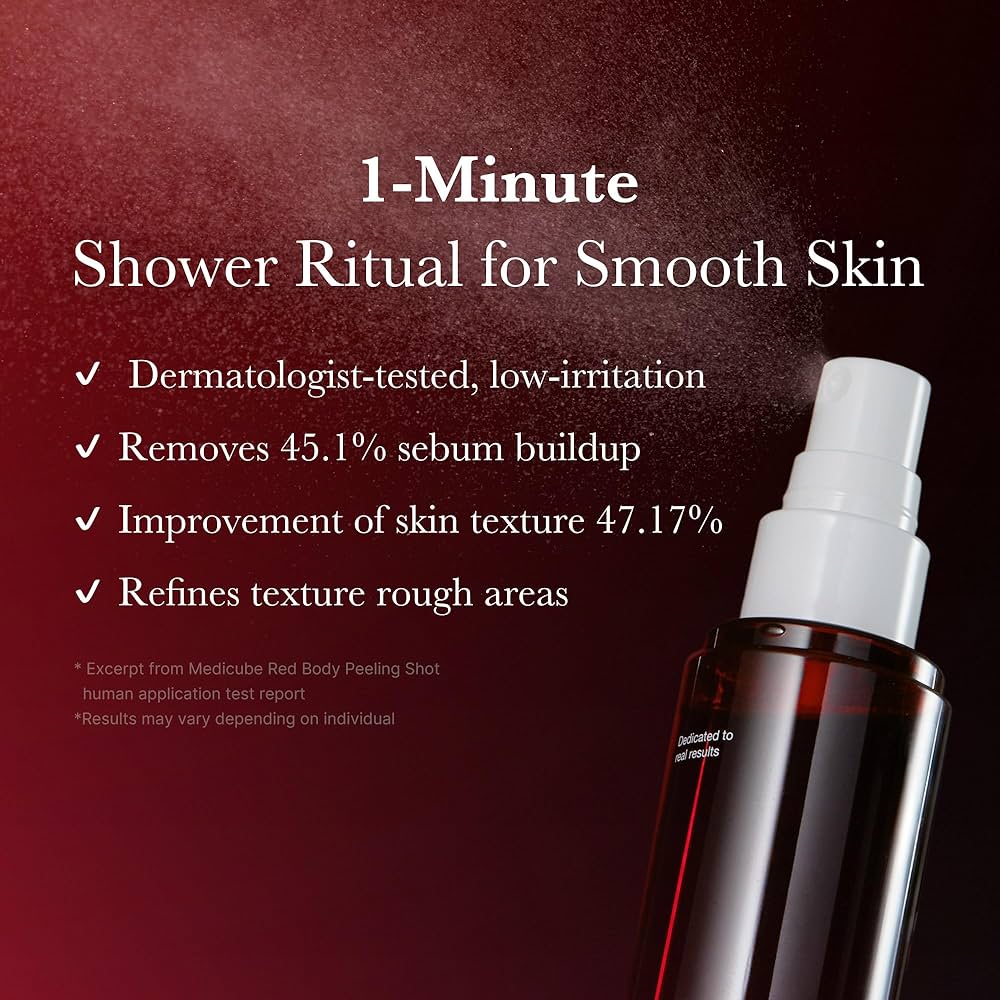 medicube Red Body Peeling Shot, AHA + BHA Exfoliating Body Spray for Summer-Ready Smooth Skin, Treats Strawberry Skin, Bumps & Breakouts, 3.88 oz