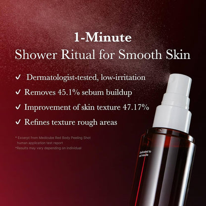 medicube Red Body Peeling Shot, AHA + BHA Exfoliating Body Spray for Summer-Ready Smooth Skin, Treats Strawberry Skin, Bumps & Breakouts, 3.88 oz