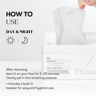 VT COSMETICS TX Toning Daily Mask 30 Sheets, Tranexamic Acid, Niacinamide, Glutathione for Acne Scars, Dark Spots, Sun Spots, Hydrating & Glowing Facial Mask, Fragrance-Free,