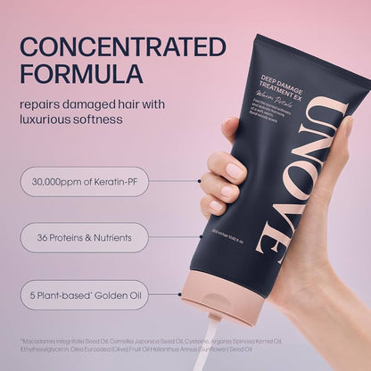 UNOVE Deep Damage Treatment Ex - Protein Hair Treatment & Hair Mask for Damaged Hair | Deep Conditioning & Keratin Hair Mask for Dry, Frizzy Hair | Korean Hair Care | Tender Bloom, 10.82 fl oz