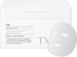VT COSMETICS TX Toning Daily Mask 30 Sheets, Tranexamic Acid, Niacinamide, Glutathione for Acne Scars, Dark Spots, Sun Spots, Hydrating & Glowing Facial Mask, Fragrance-Free,