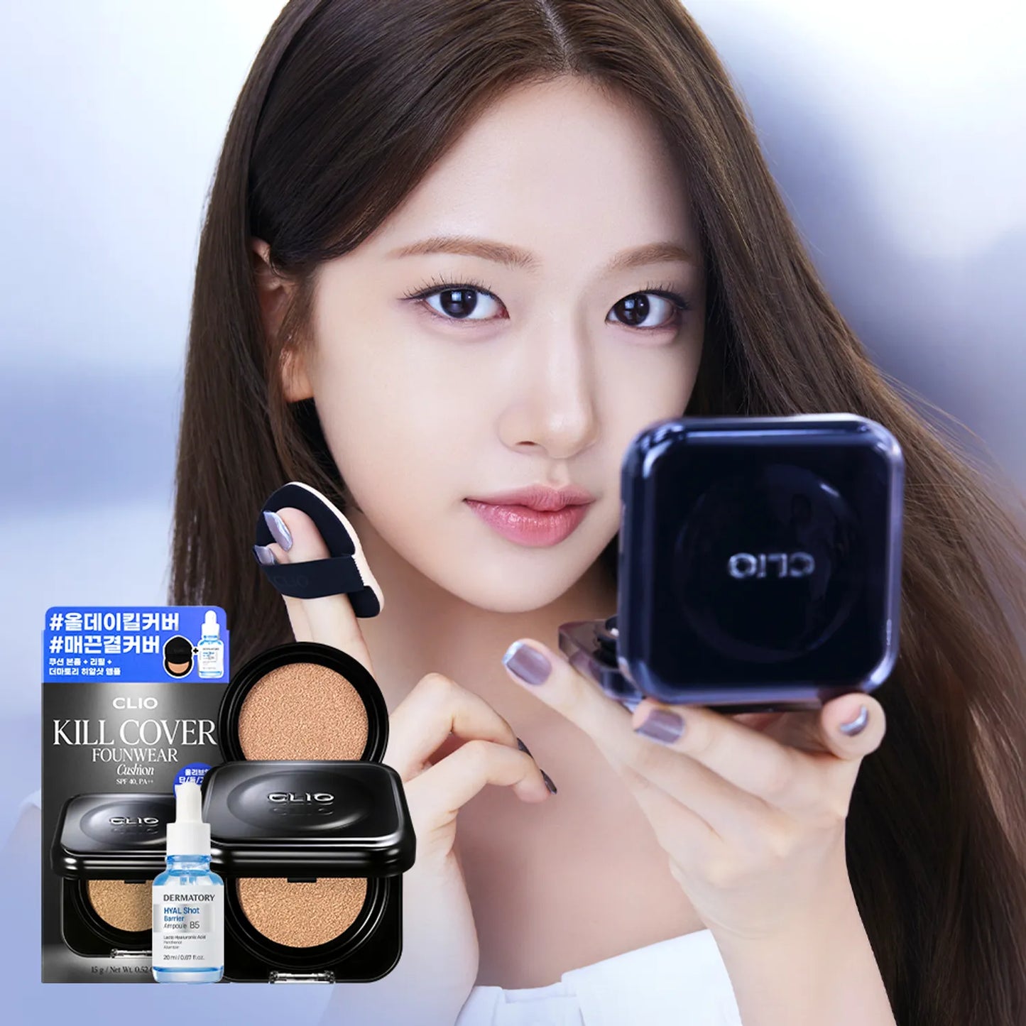 [NEW]CLIO Kill Cover Founwear Cushion 15g (+Refill) OLIVE YOUNG [SET] 19N Porcelain (+Refill, Derm atory Hyal Shot Ampoule 20ml)