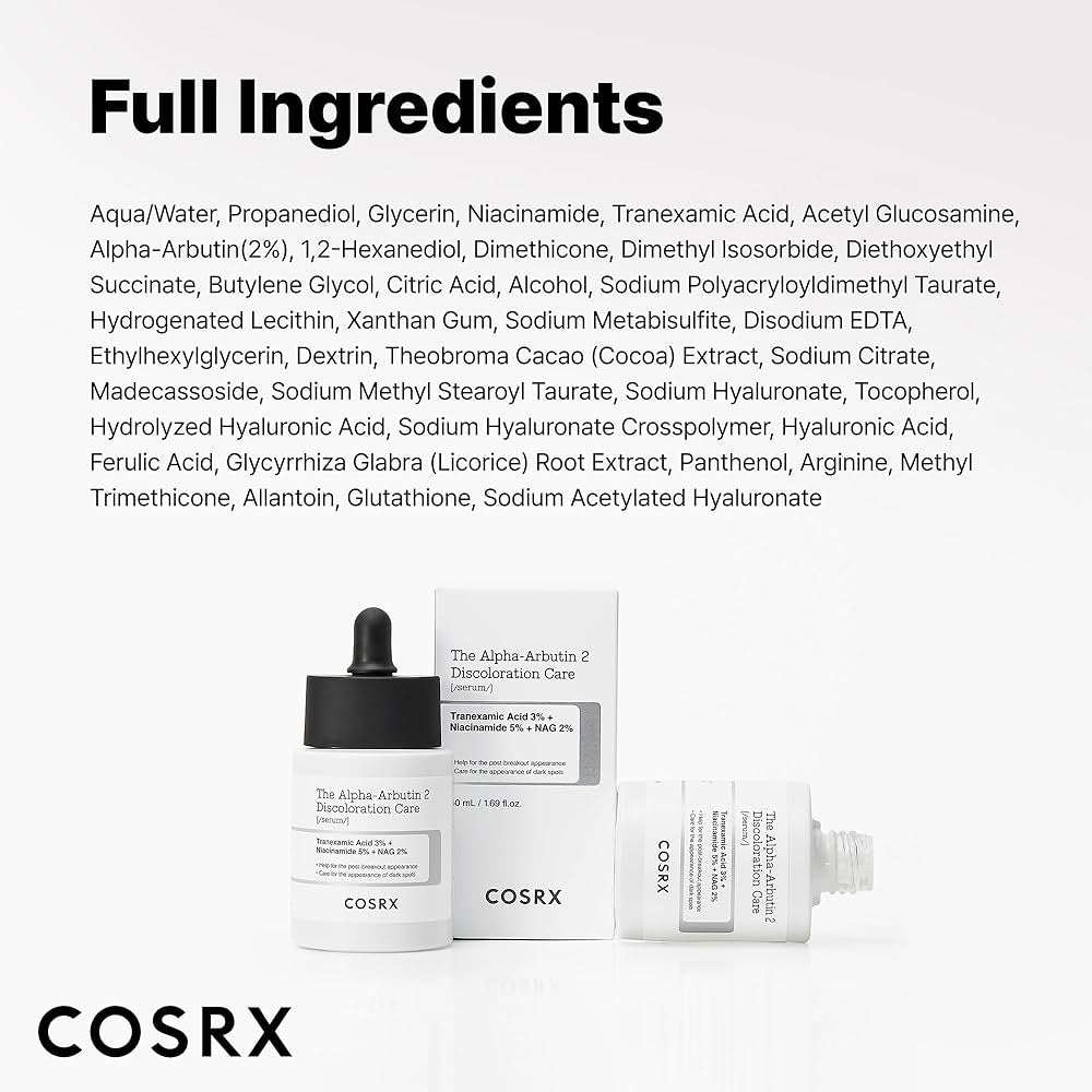 COSRX 2% Alpha Arbutin Discoloration Care Face Serum with Niacinamide, Glutathione & Tranexamic Acid, 1.7 fl oz