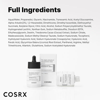 COSRX 2% Alpha Arbutin Discoloration Care Face Serum with Niacinamide, Glutathione & Tranexamic Acid, 1.7 fl oz