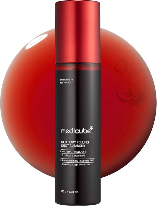 medicube Red Body Peeling Shot, AHA + BHA Exfoliating Body Spray for Summer-Ready Smooth Skin, Treats Strawberry Skin, Bumps & Breakouts, 3.88 oz