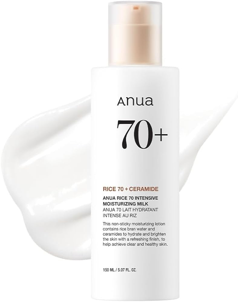 ANUA Rice 70 Intensive Moisturizing Milk, Hydrating Face Lotion, Niacinamide, Ceramides, All Skin Types, Sensitive, Skin Moisture Barrier, Lightweight Nourishing, Korean Skincare, 5.07 fl.oz.
