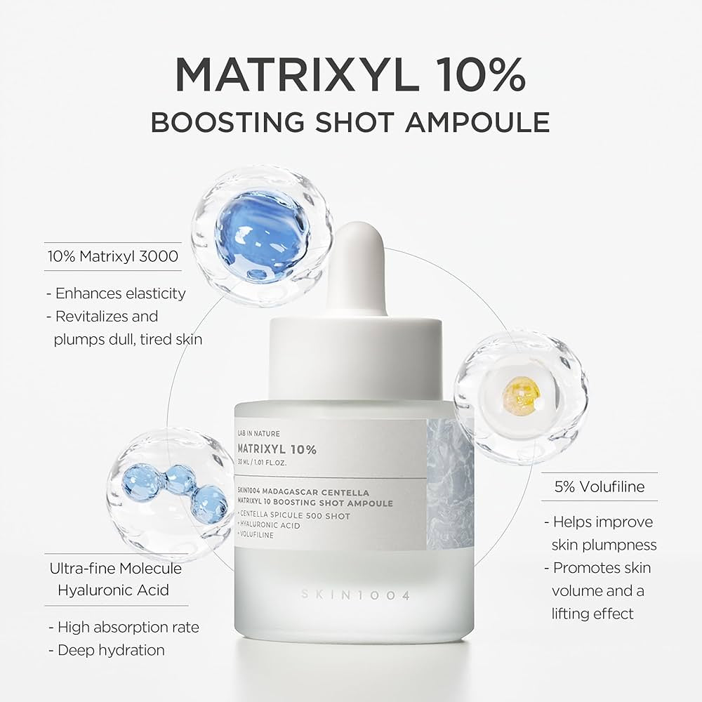 SKIN1004 Matrixyl 10% Boosting Shot Ampoule, Volufiline & Hyaluronic Acid Serum for Face, Spicule for Deep Hydration & Firming, Moisture Volume Care for Under Eye, Korean Skin Care, 1.01fl.oz / 30ml