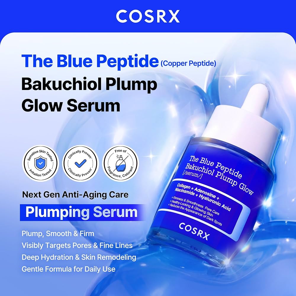 COSRX The Blue Copper Peptide Bakuchiol Serum, Glow & Plumping, 1.69 Fl Oz 50 ml