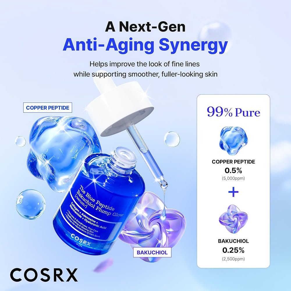 COSRX The Blue Copper Peptide Bakuchiol Serum, Glow & Plumping, 1.69 Fl Oz 50 ml