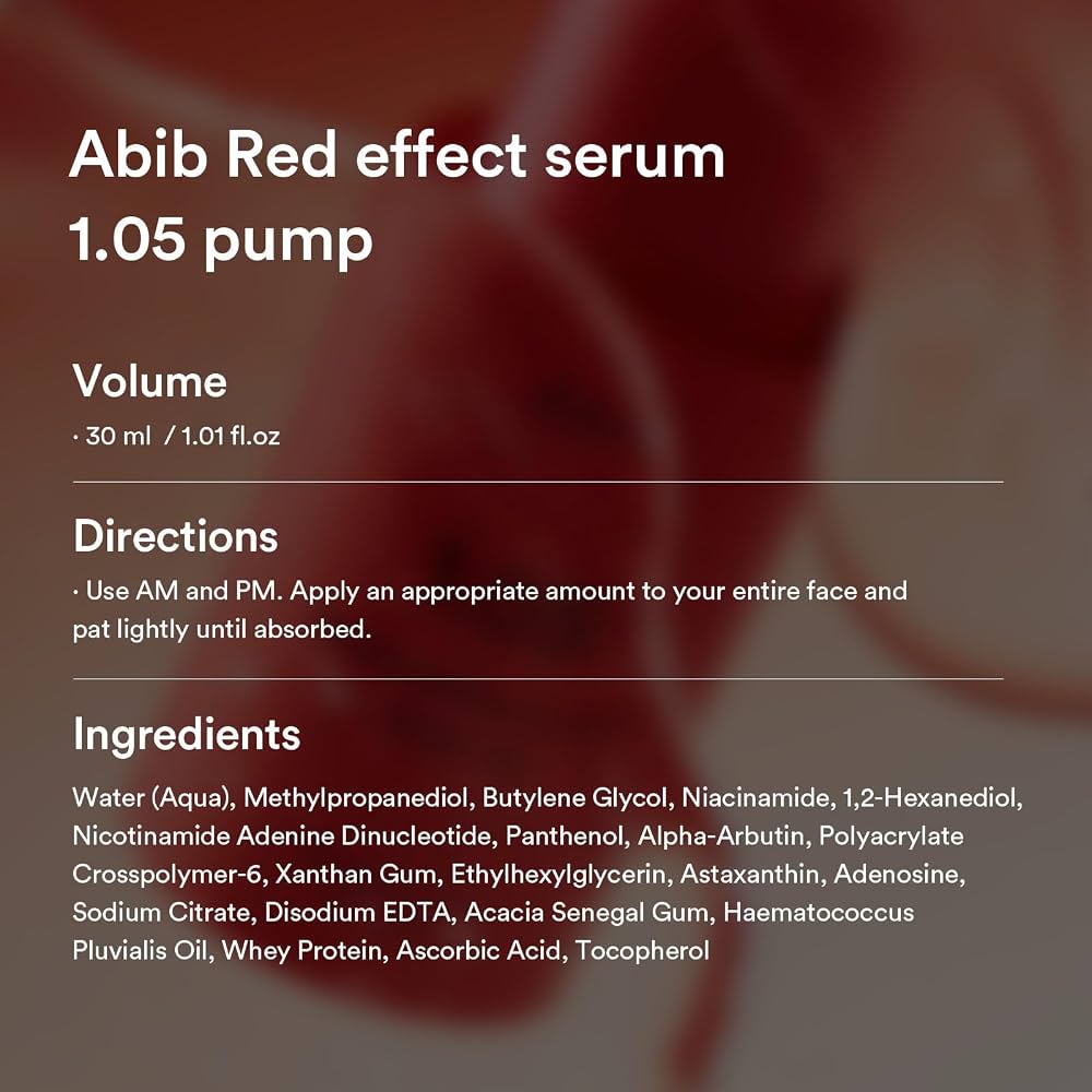 Abib ASTA-NAD Red Effect Serum 1.05 Pump – NAD+ 1% & Astaxanthin 0.05% (30 ml)