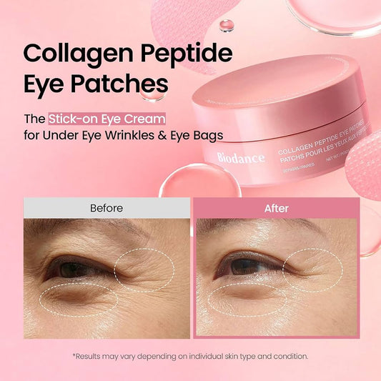 BIODANCE Hydrogel Eye Patches for Under Eye - Collagen Peptide, Anti Wrinkle & Fine Lines (60 Count)