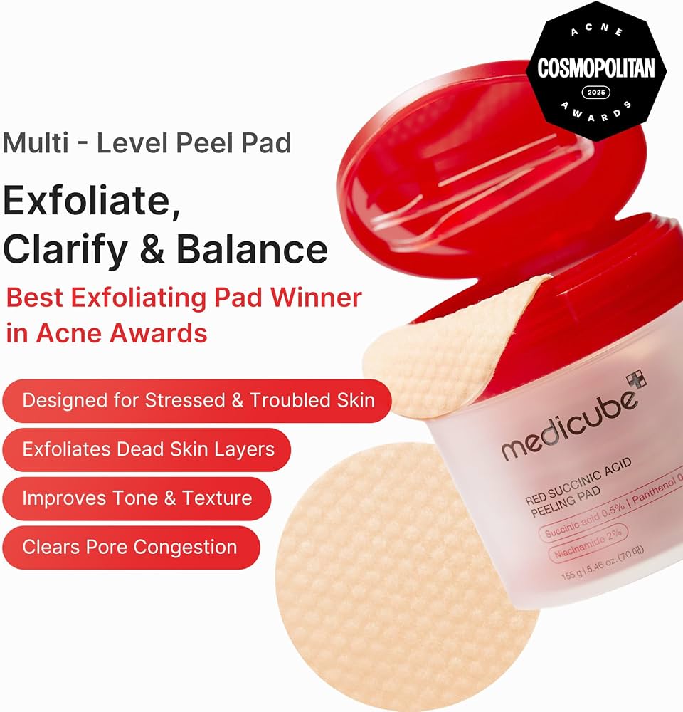 medicube Toner Pads Red Succinic Acid Panthenol Pad for Facial Peeling 70 pads