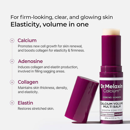 Dr.Melaxin Collagen Multi Balm Stick, Calcium & Adenosine Korean Wrinkle Stick for Eye, Neck & Face, Firming Collagen Stick, Under Eye Balm for Dark Circles & Depuffing, Korean Skin Care, 0.31 oz (pre-order 2 weeks) without box