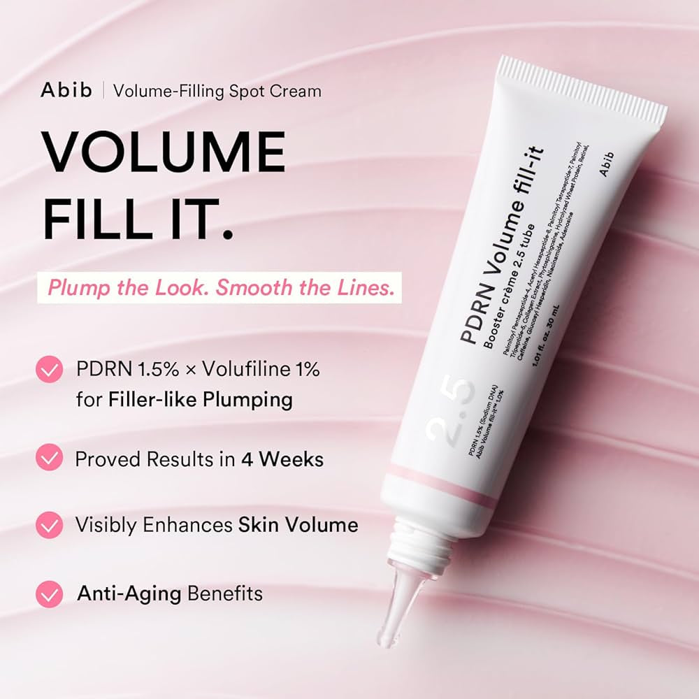 Abib PDRN Volume fill-it Booster Cream 2.5 tube | Facial Volume Plumping with PDRN 15,000ppm Peptides Retinal | For Forehead, Smile Lines & Neck Wrinkles | Anti-Aging Firming | 1.01 fl oz