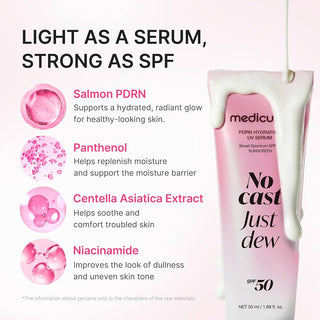 medicube Sunscreen No Cast Just Dew PDRN Hydrating UV Sun Serum, SPF 50 50 ml