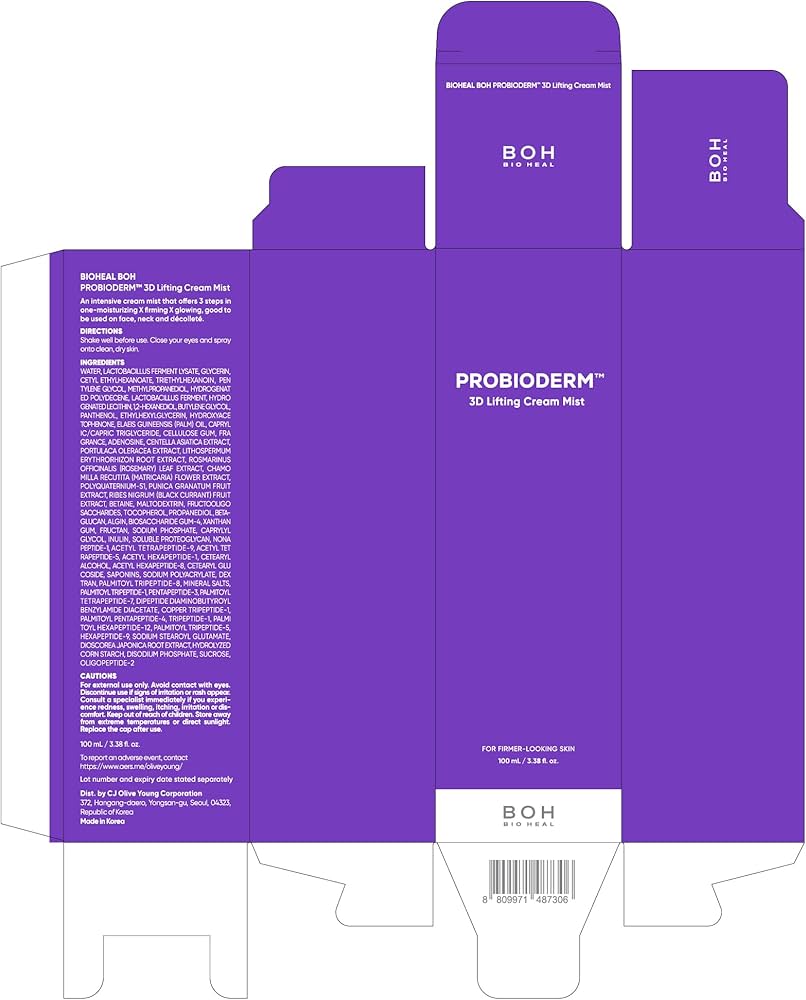 BIOHEAL BOH Probioderm 3D Lifting Cream Mist 3.38 fl oz | Korean Face Mist with Cream-Like Hydration for Instant Glow, Firm-Looking Skin & On-the-Go Refresh