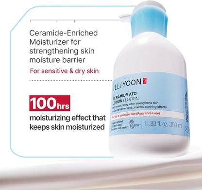 Illiyoon Ceramide Ato Lotion | Lightweight Moisturizer for Dry & Sensitive Skin, Barrier Repair for Face and Body, Mild for Babies, Vegan Certified, Korean Skincare, 334 ml