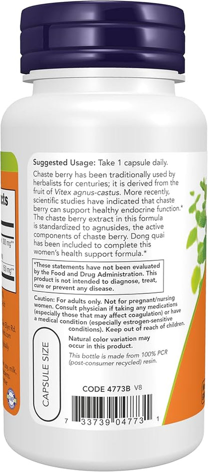 NOW Supplements, Chaste Berry Vitex Extract 300 mg with Dong Quai, Women's Health*, 90 Veg Capsules