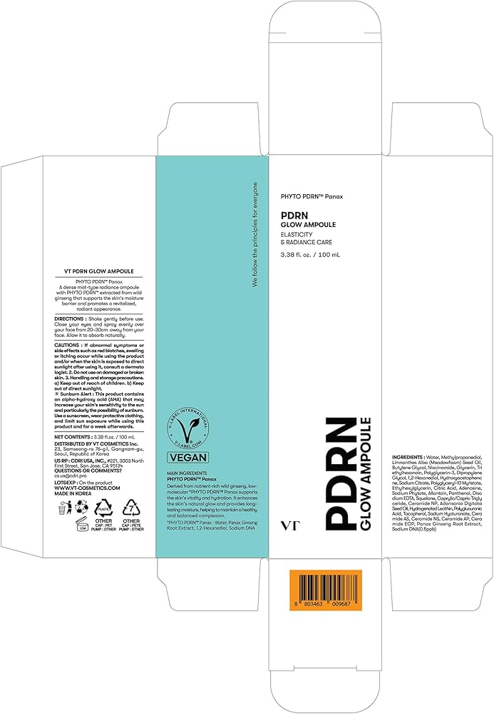 VT COSMETICS PDRN Glow Ampoule, PDRN Facial Mist, Deep Hydration Spray Serum, Vegan Skin Care, Light-weight Face Moisturizer, Plumping Effect, Fragrance-Free, Korean SkinCare (3.38 fl oz / 100 ml)