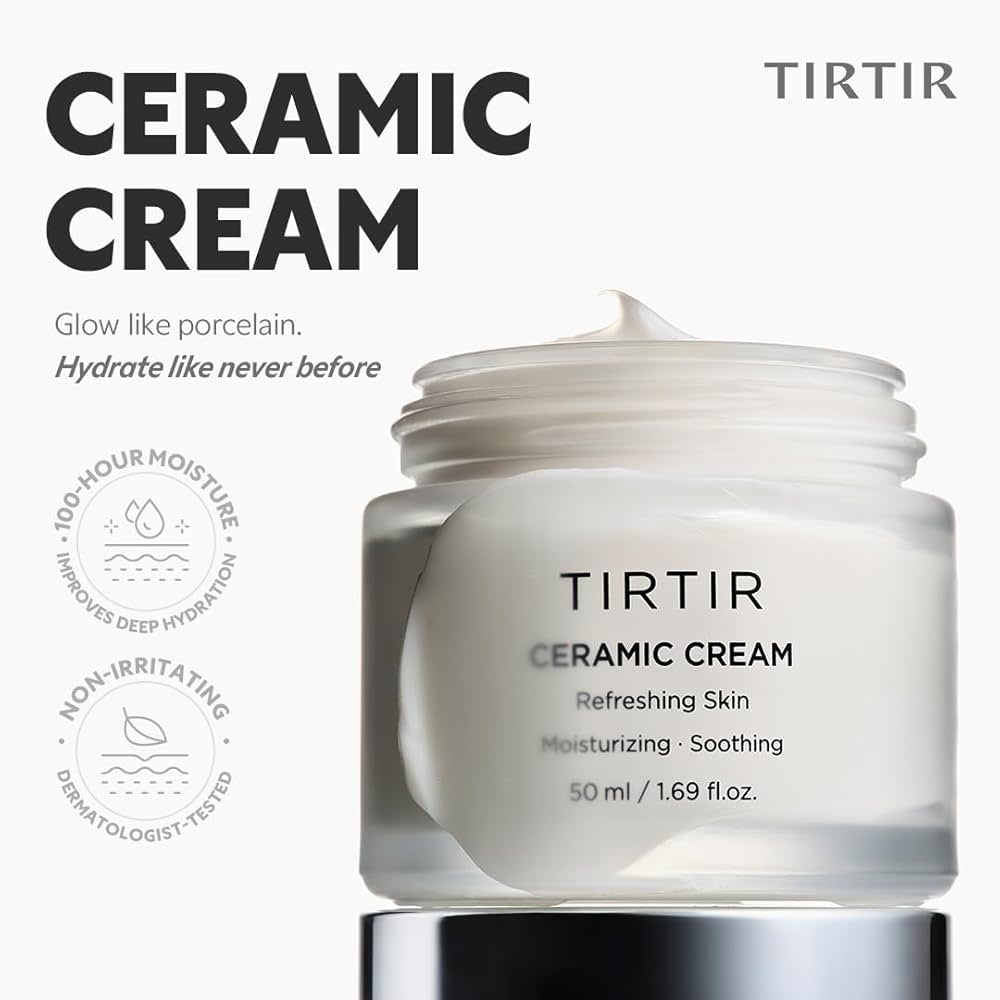 TIRTIR Natural Ceramide Cream | Deep moisturizer for Glass Skin, Polyglutamic acid, Centella Asiatica Extract, Skin barrier, Lightweight, Mild, Nature derived ingredients, Dry skin, Korean skincare (50ml)