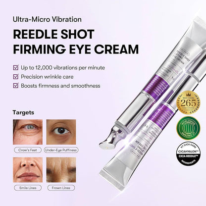 VT COSMETICS Reedle Shot Firming Eye Cream, Vibrating Eye Applicator for Puffy Eyes, Dark Circles & Under Eye Bags, Firming & Wrinkle Care with Peptides & Hyaluronic Acid, Korean Skincare, 0.51 fl oz ( without box from olive young set)