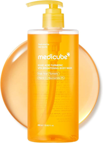 medicube Kojic Acid Turmeric Brightening Body Wash | Gentle Shower Gel for Uneven Skin | Niacinamide, Vitamin C, AHA/BHA | Deep Cleansing, Hydrating Formula | Easy and Effective, 13.52 fl.oz (400 ml)