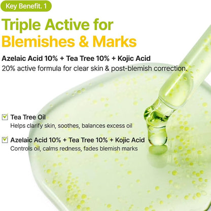 PURITO Azelaic Acid 10% + Kojic Acid + Tea Tree Facial Serum | for Blemish-Prone, Oily & Sensitive Skin | Redness Relief | Korean Skincare, 30mL 1.01 fl.oz
