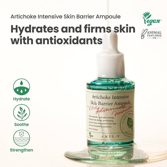 AXIS-Y Artichoke Intensive Skin Barrier Ampoule - Face Moisturizer Dark Spot Corrector Centella Ampoule - Vegan Korean Skin Care Facial Serum for All Skin Types (1.01 fl. oz.)